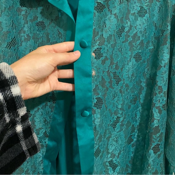Victorias Secret Gold Label Emerald Green Lace Sleep Shirt size Small - Picture 4 of 7